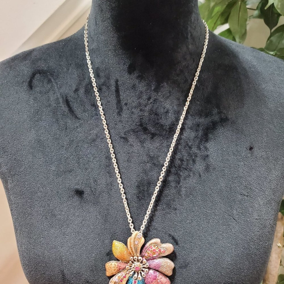 Women's Multicolor Floral Link Chain Fashion Jewelry Necklace