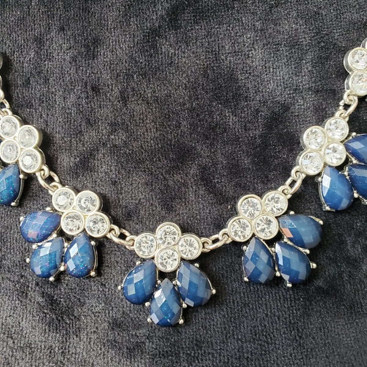 Charming Charlie Blue Beaded  Water Drop Pendant Choker Necklace