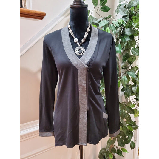 Lynn Ritchie Silver Women's Black Rayon Long Sleeve Zip Front Casual Jacket L