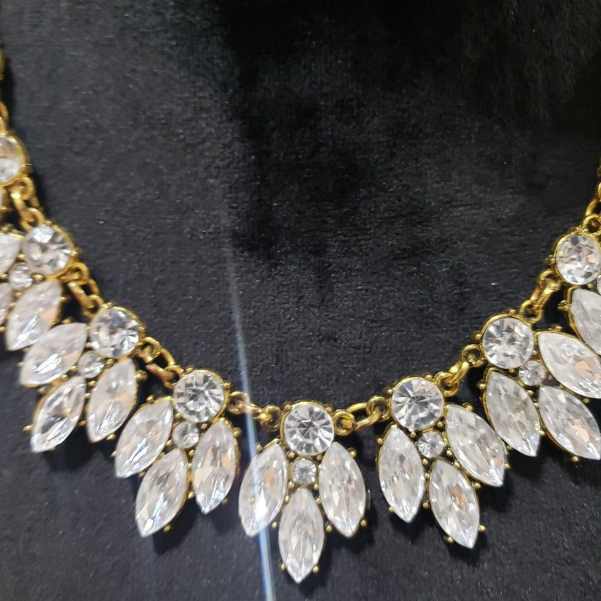 Crystals Rhinestone Antique Gold Color Metal Statement Choker Necklace