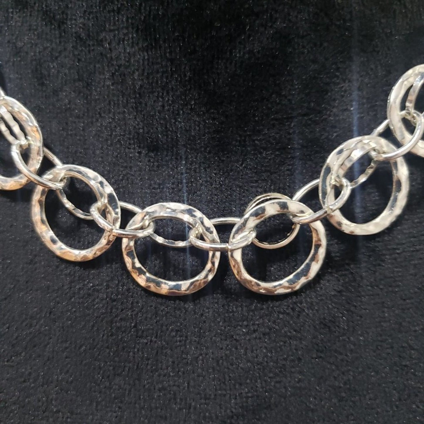 Womens Fashion Silver Tone Silver Circle Link Chain Necklace
