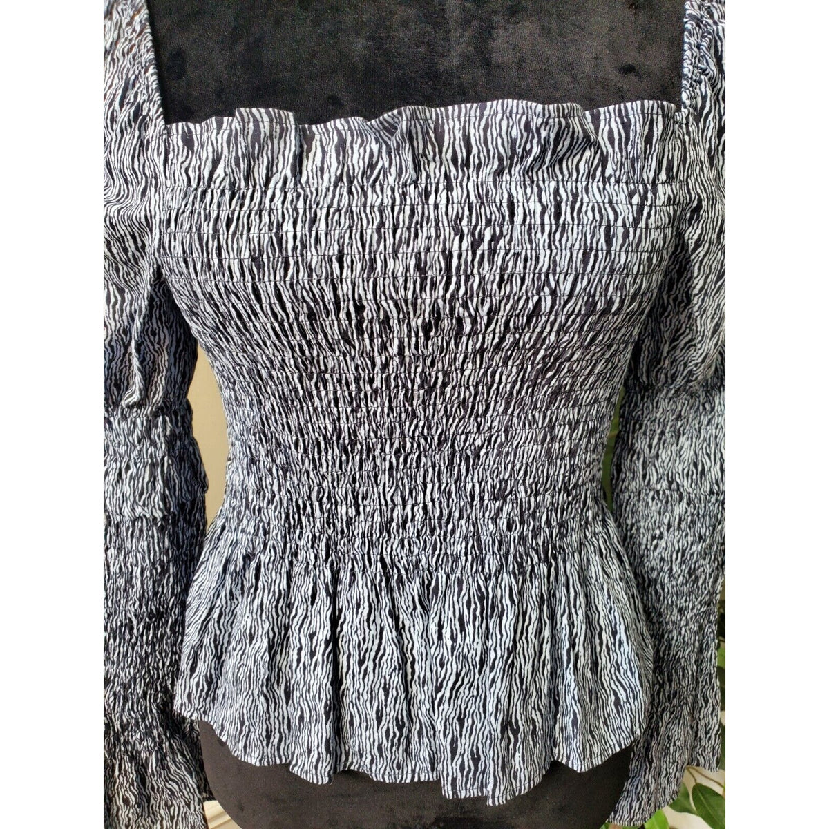 Top Shop Women Gray 100% Cotton Square Neck Long Sleeve Casual Top Blouse Size 4