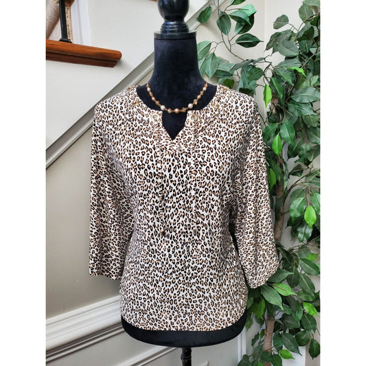 Chico's Women's Brown Polyester Round Neck Long Sleeve Blouse Size 0 Small