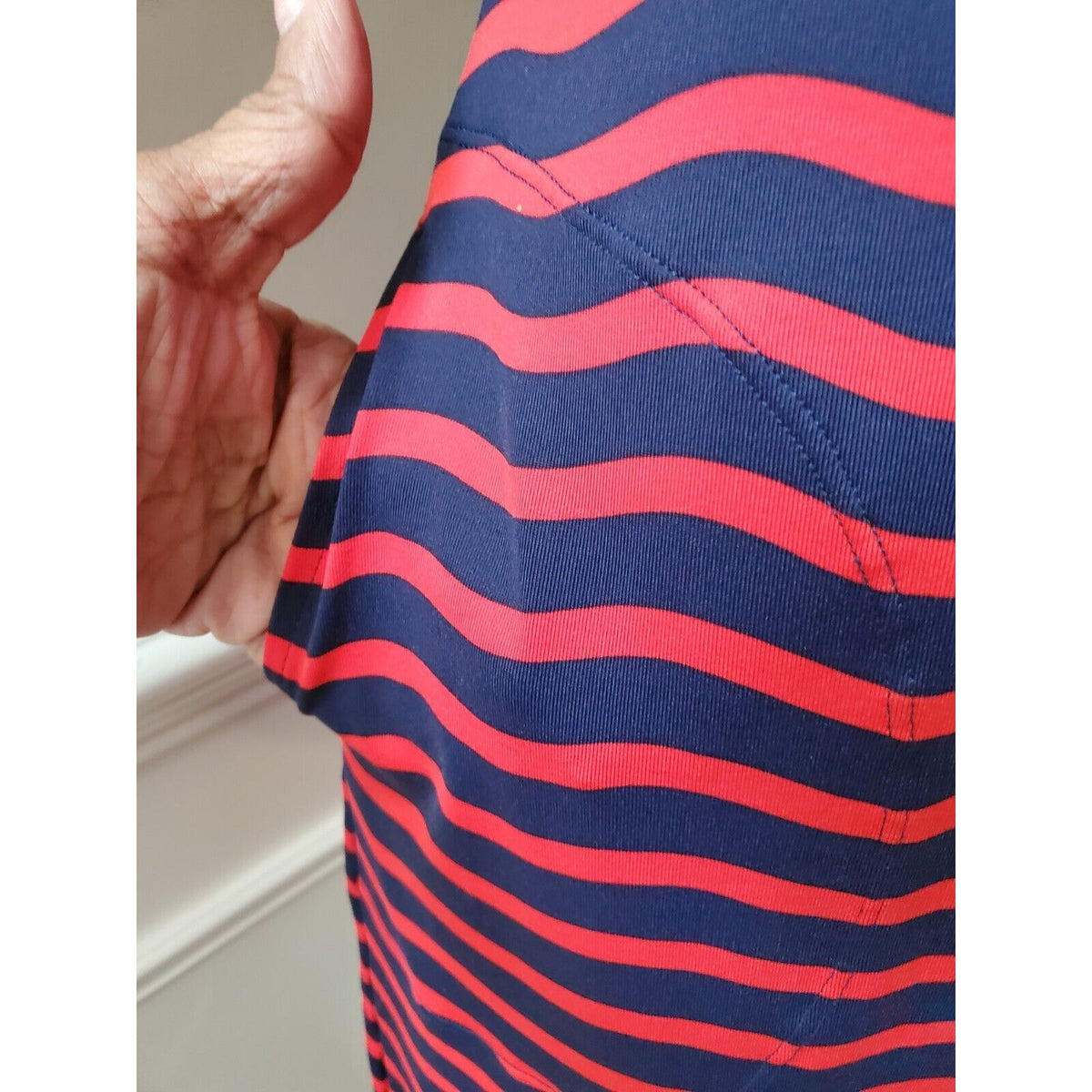 Tommy Bahama Red Navy Blue Sea Swell Split Neck Spa Dress Tassel Ties Size Small