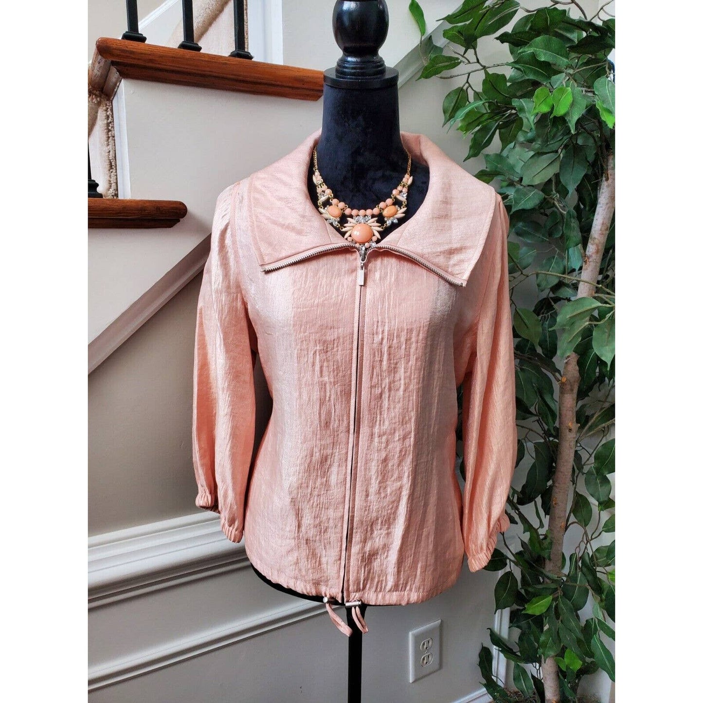 Ruby Rd. Women Solid Pink Rayon Full Zip Front Long Sleeve Jacket Blazer Size 12