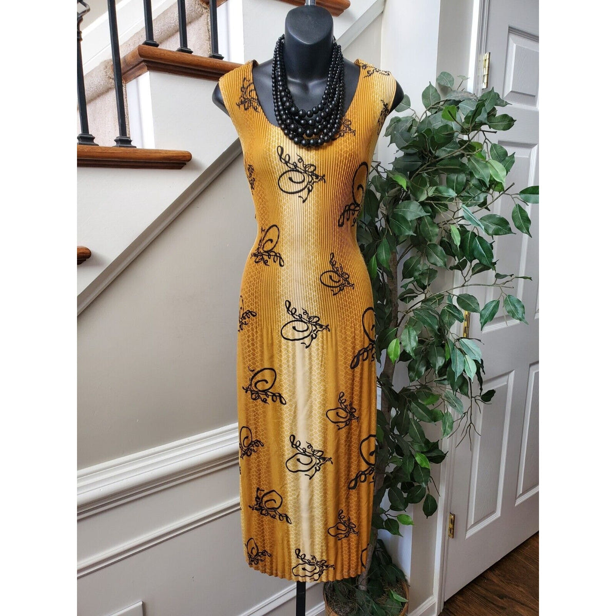 Women's Brown Polyester Blend Round Neck Sleeveless Casual Knee Length Dress S