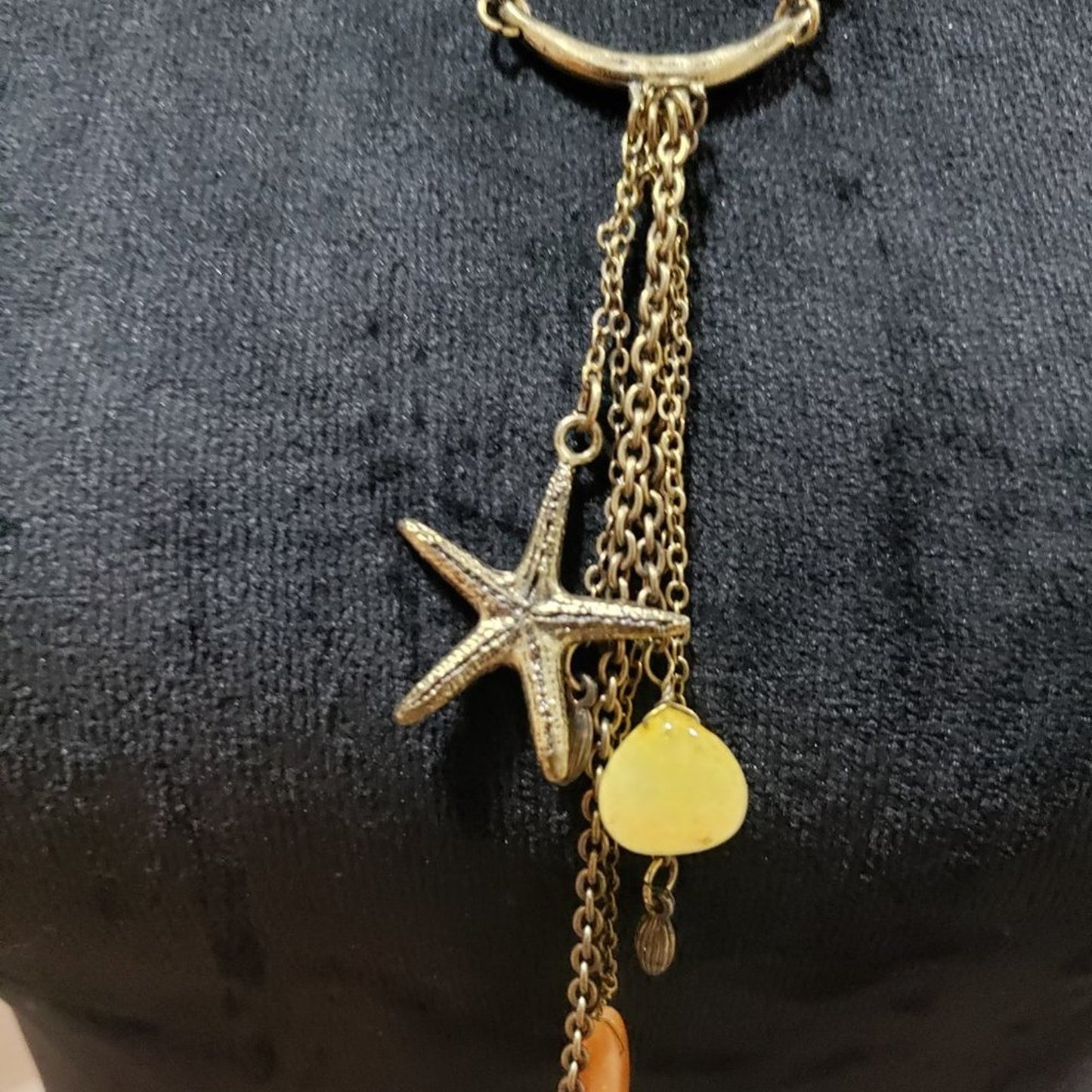 Womens Fashion Yellow Sea Glass Stone and Star Fish Collar Necklace Jewelry