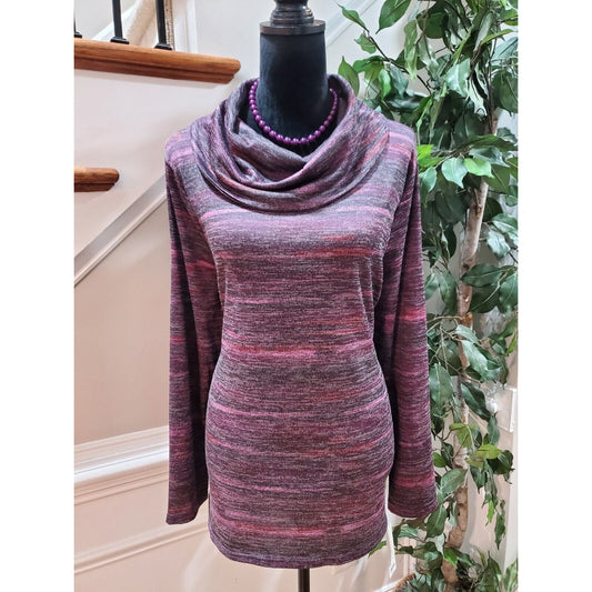 Croft & Barrow Women Multicolor Polyester Cowl Neck Long Sleeve Sweater Size XL