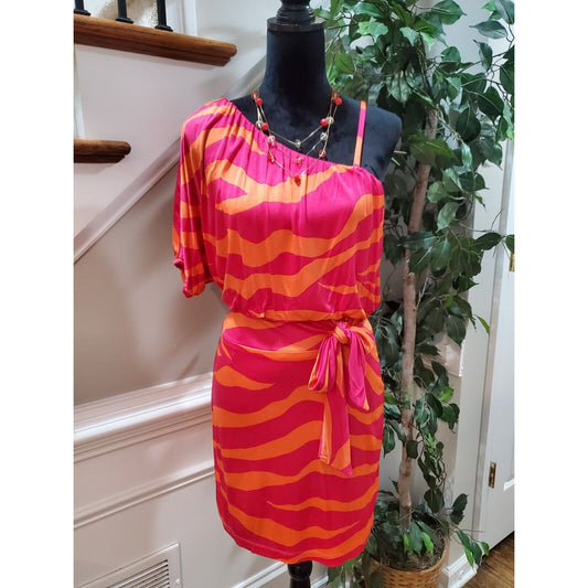 Julia Jordan Women's Pink Orange One Shoulder Short Sleeve Knee Length Dress XS