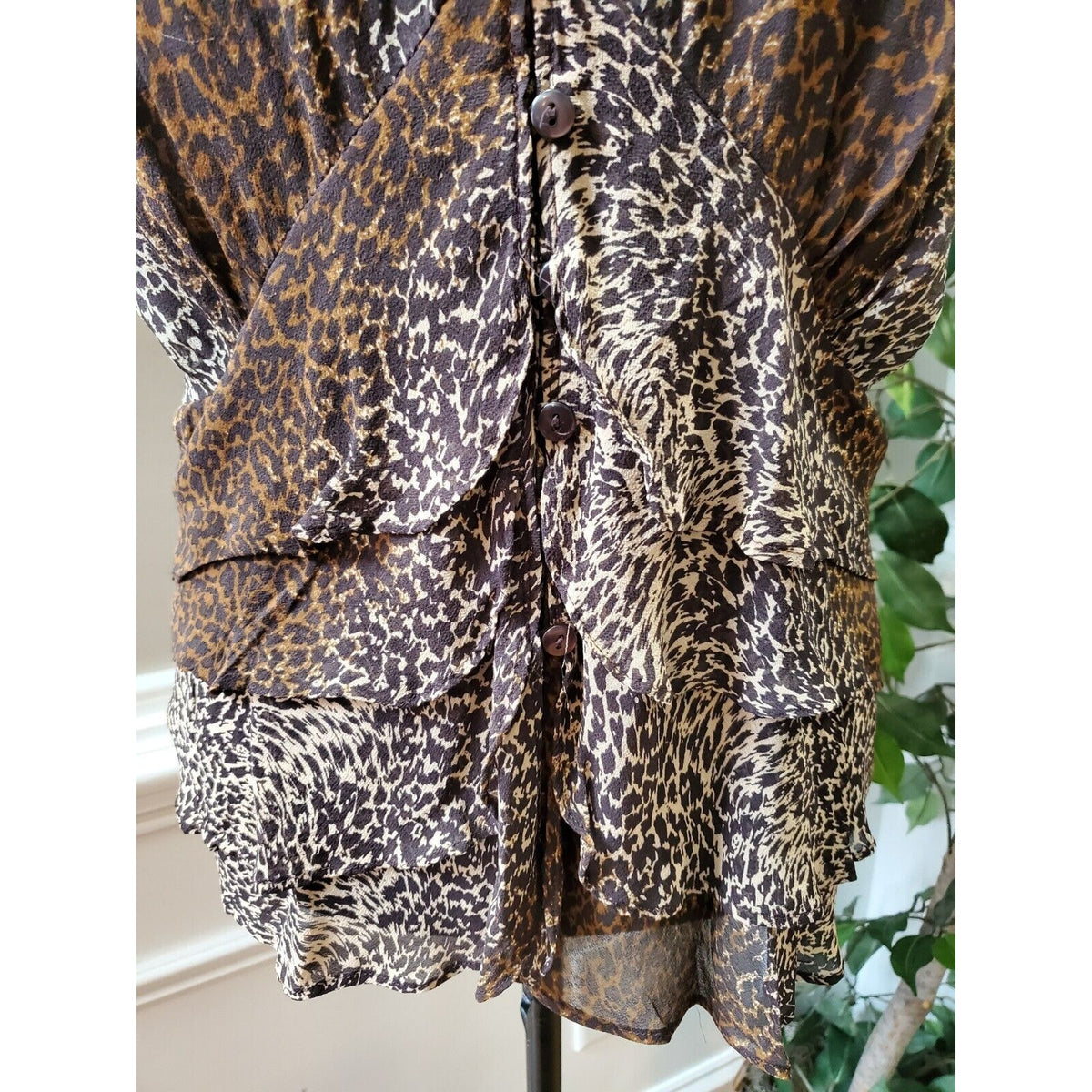 International Concepts Women's Brown Silk V-Neck Short Sleeve Casual Blouse 20W