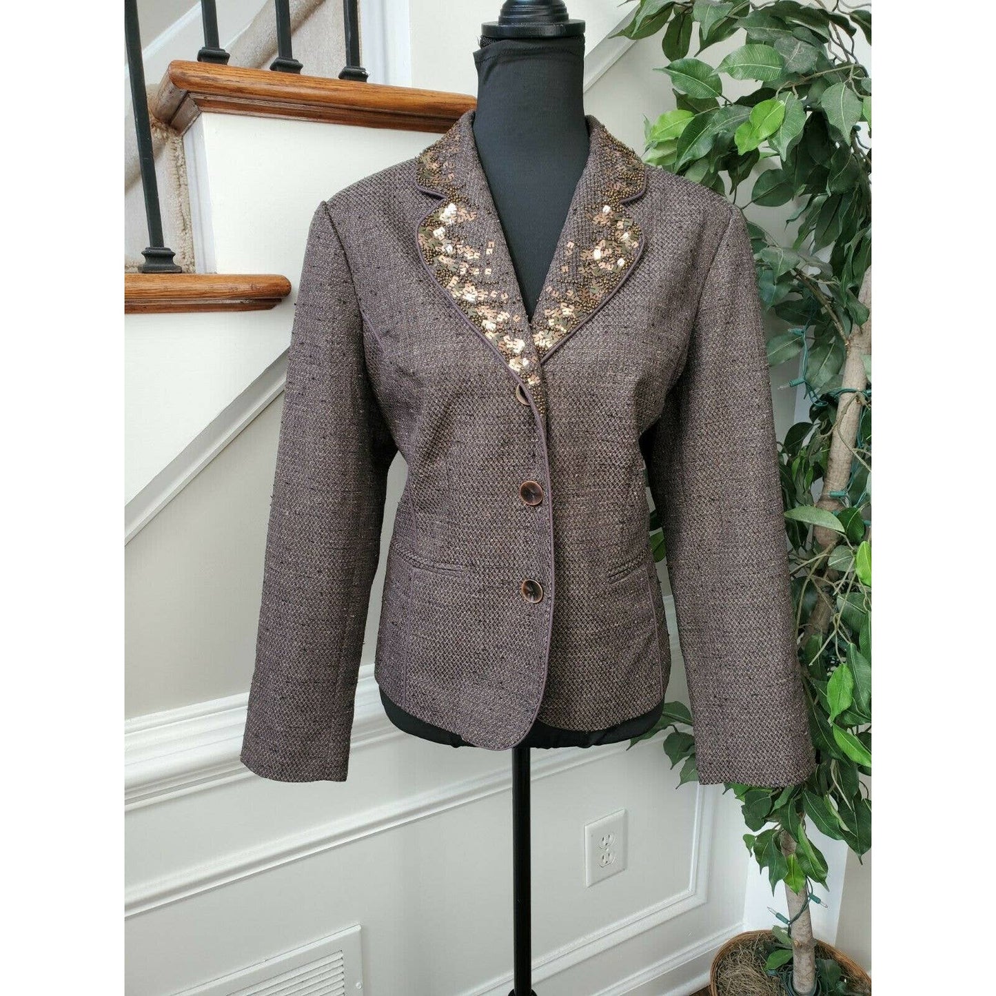 Coldwater Creek Women's Brown100% Polyester Long Sleeve Buttons Casual Blazer