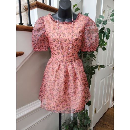 Lost + Wander Venice Rising Floral Round Neck Back Zip Knee Length Dress S