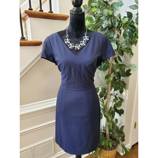Banana Republic Womens Navy Short Sleeve V Neck Knee Length Dress Size Petite 14