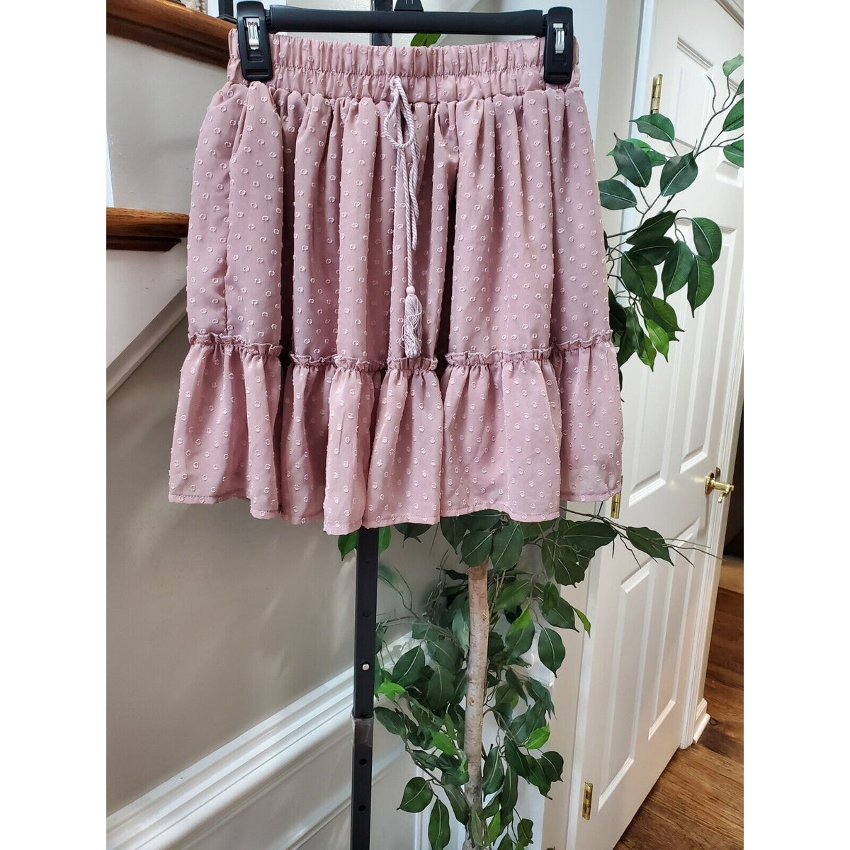 Simplee Womens Pink Elastic Waist Pleated Ruffle A-Line Mini Skirt Size Small