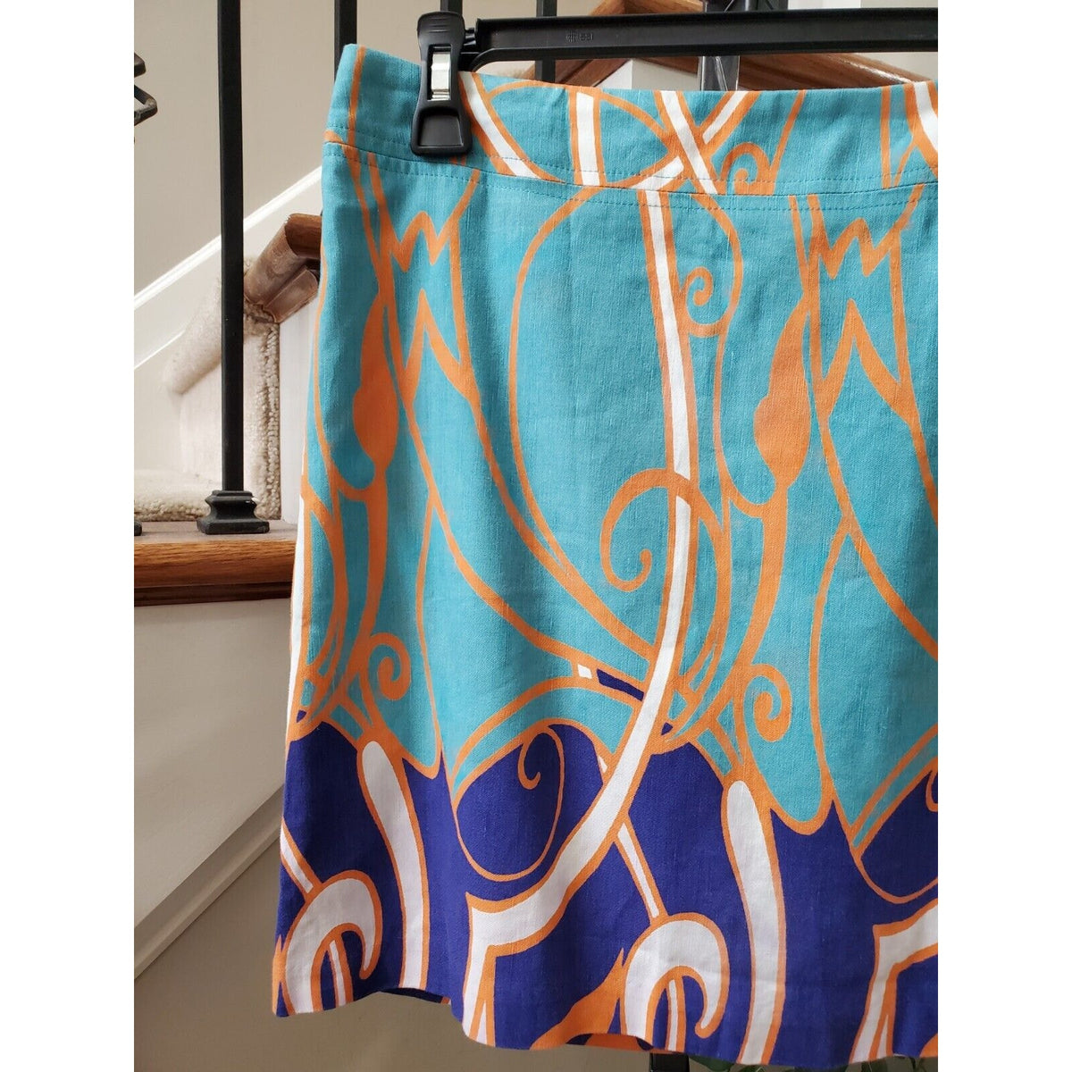 Merona Women's Blue Linen Blend Side Zip Casual Straight Mini Skirt Size 2