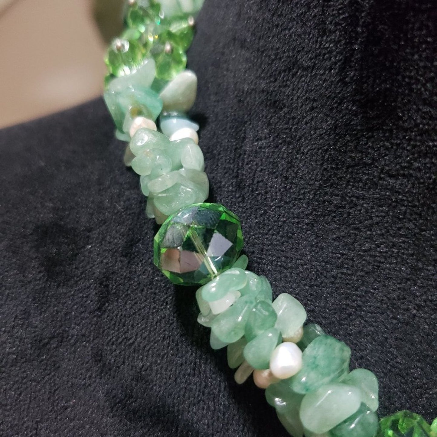 Women's Green Aventurine Chip & Beaded Necklace