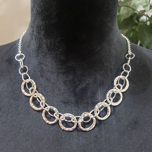 Womens Fashion Silver Tone Silver Circle Link Chain Necklace
