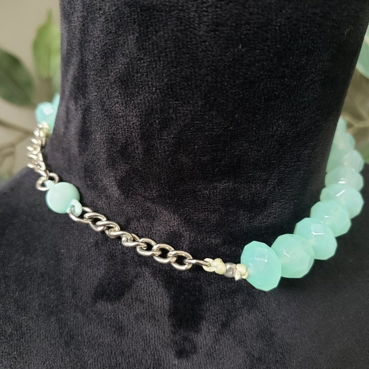 Womens Fashion Sky Blue Rhinestone Beaded Choker Necklace