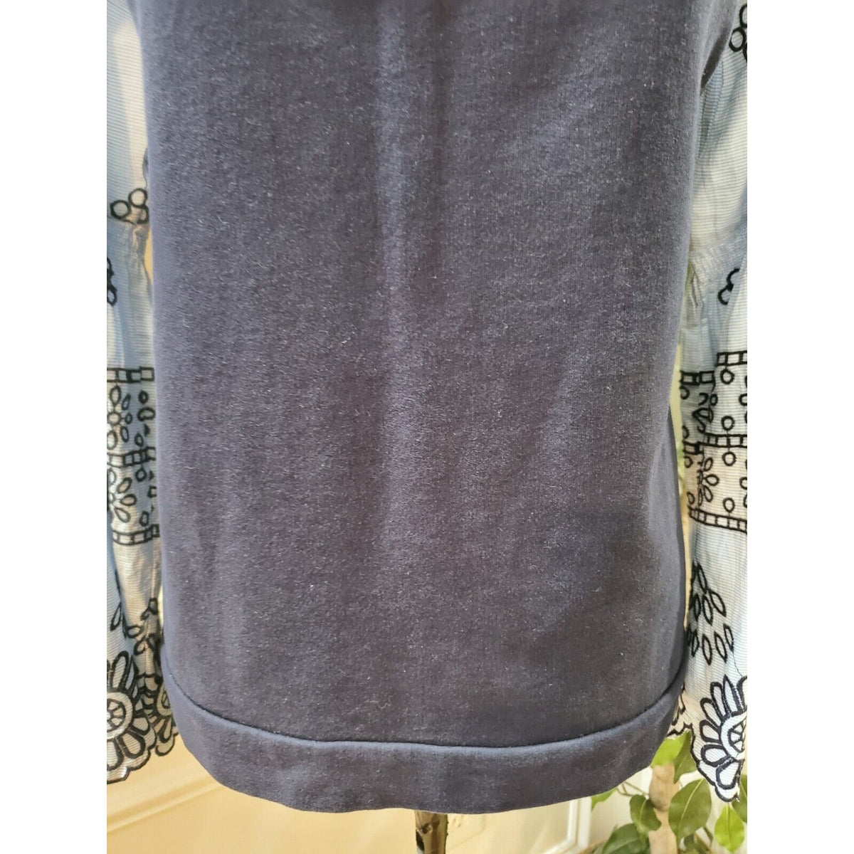 Crown & Ivy Women Blue 100% Cotton Round Neck Long Sleeve Top Blouse Size Small