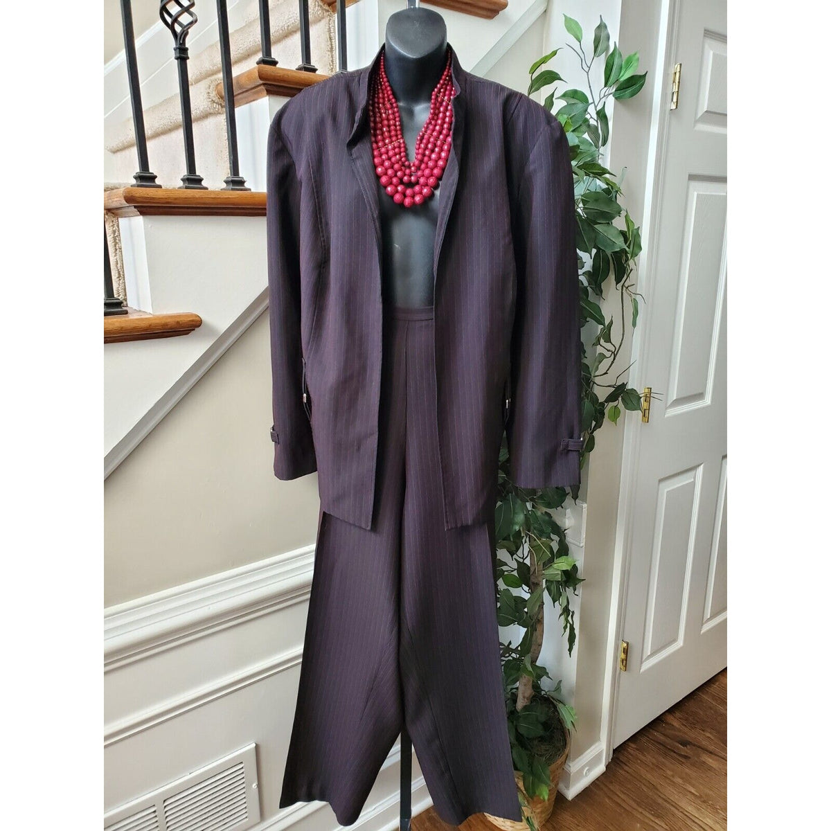 Perceptions Women Black Polyester Open Front Blazer & Pant 2 Pc's Suit Size 24W