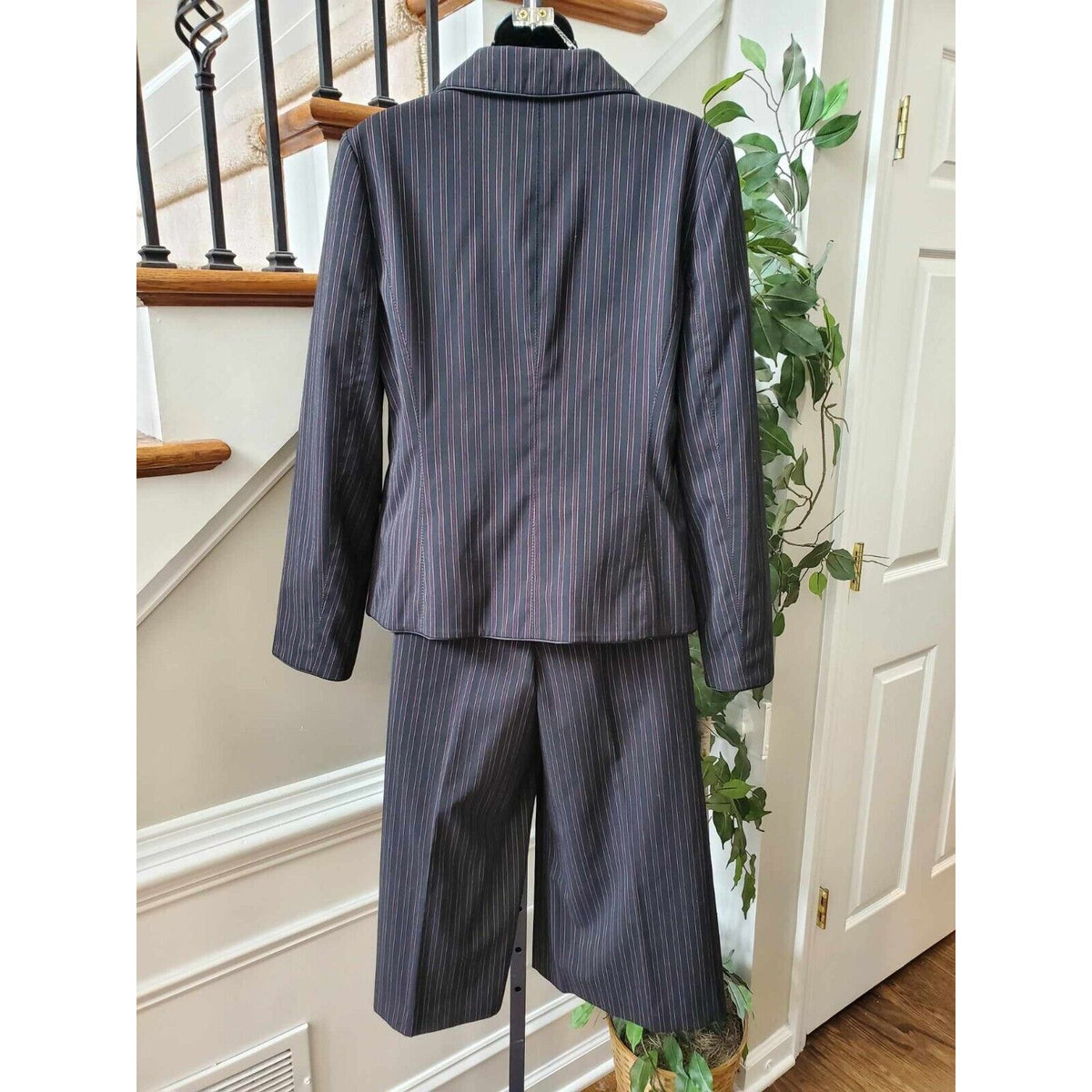 Covington Blue Striped Polyester Single Breasted Blazer & Skirt 2 Piece Suit 10