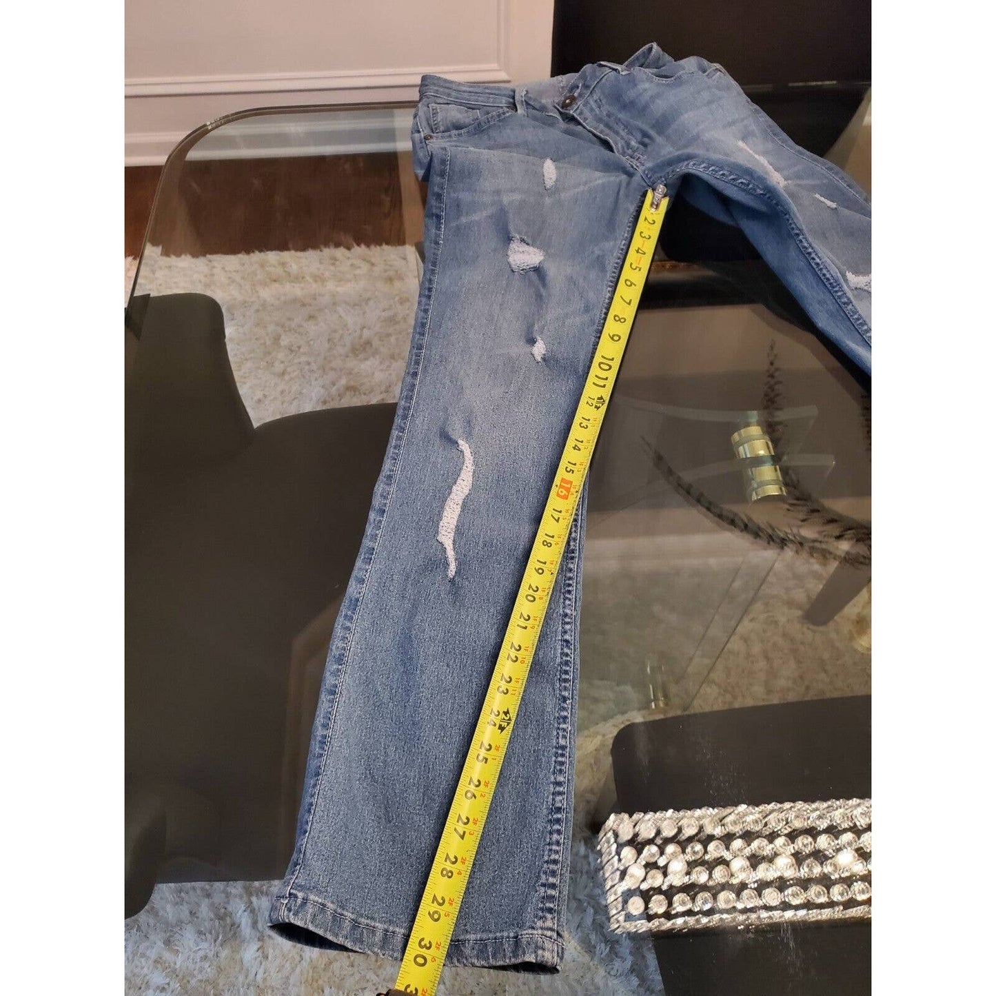 PZI Women's Blue Denim Cotton Mid Rise Straight Jeans Casual Pants Size 8 Short