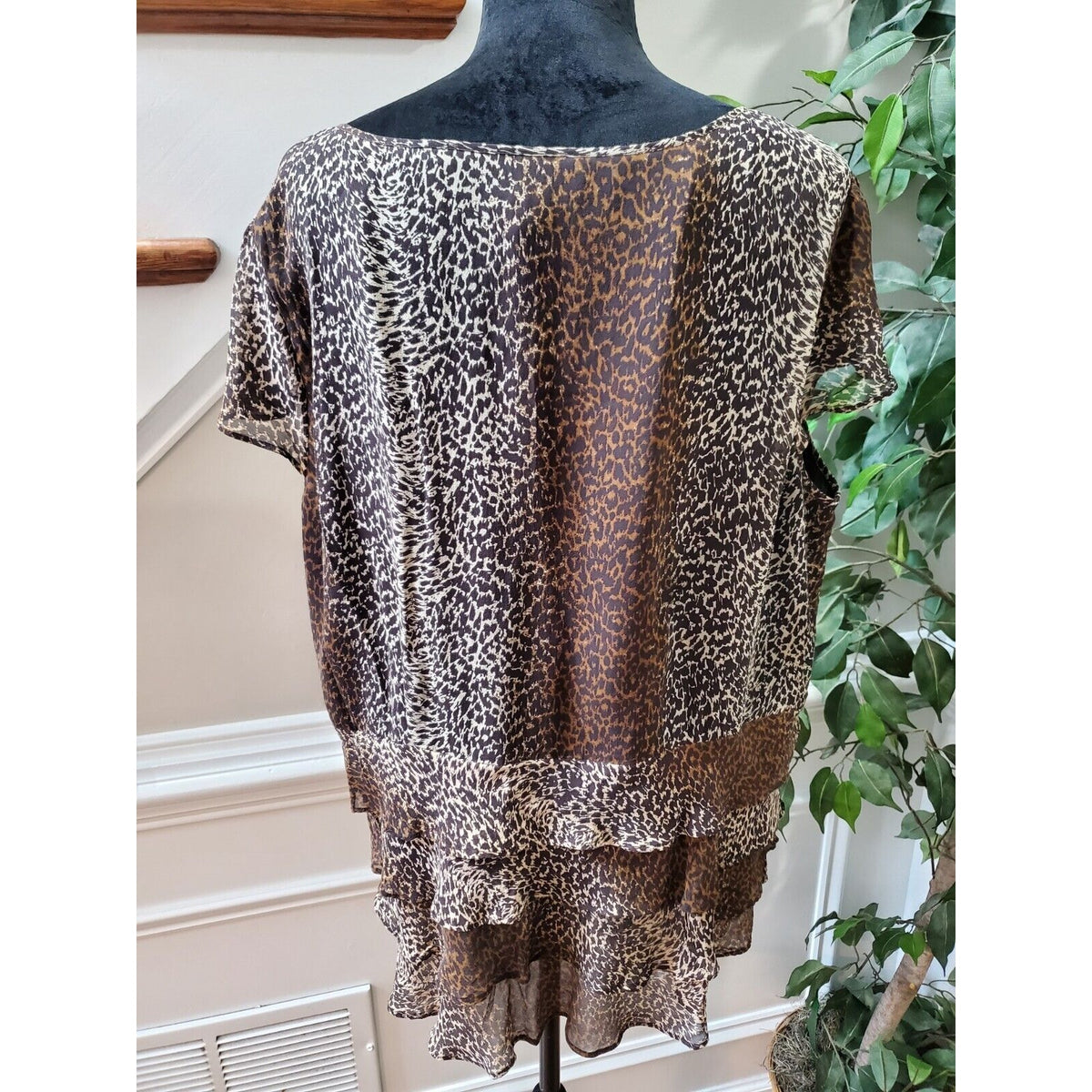 International Concepts Women's Brown Silk V-Neck Short Sleeve Casual Blouse 20W