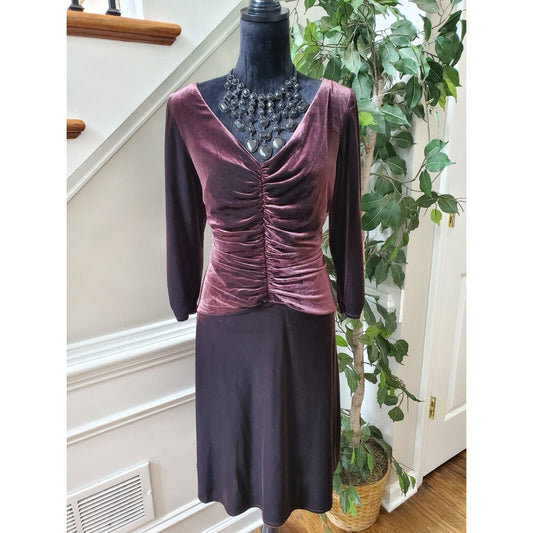 Sandra Darren Women Black & Maroon V-Neck Long Sleeve Knee Length Dress Size 12