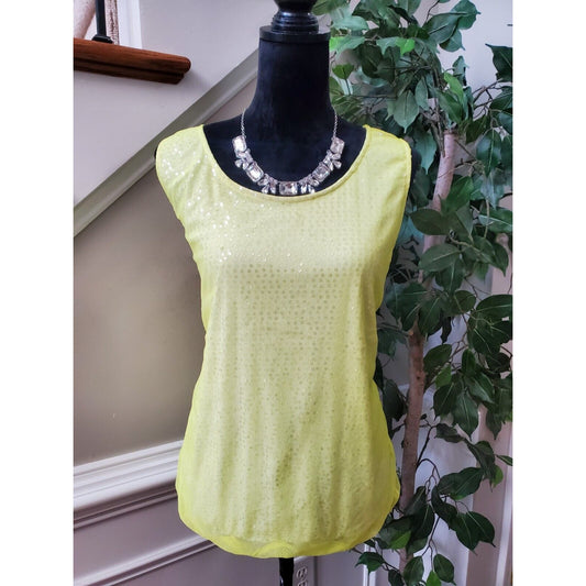 Dana Buchman Women's Yellow 100% Nylon Round Neck Sleeveless Top Blouse Size XL