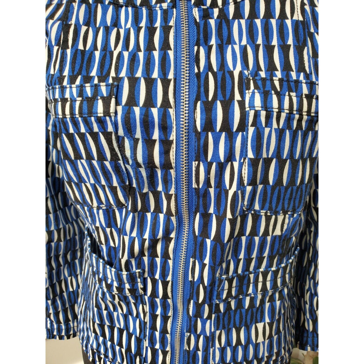Ellen Tracy Womens Blue Cotton Long Sleeve Full Zip Casual Jacket Extra Large