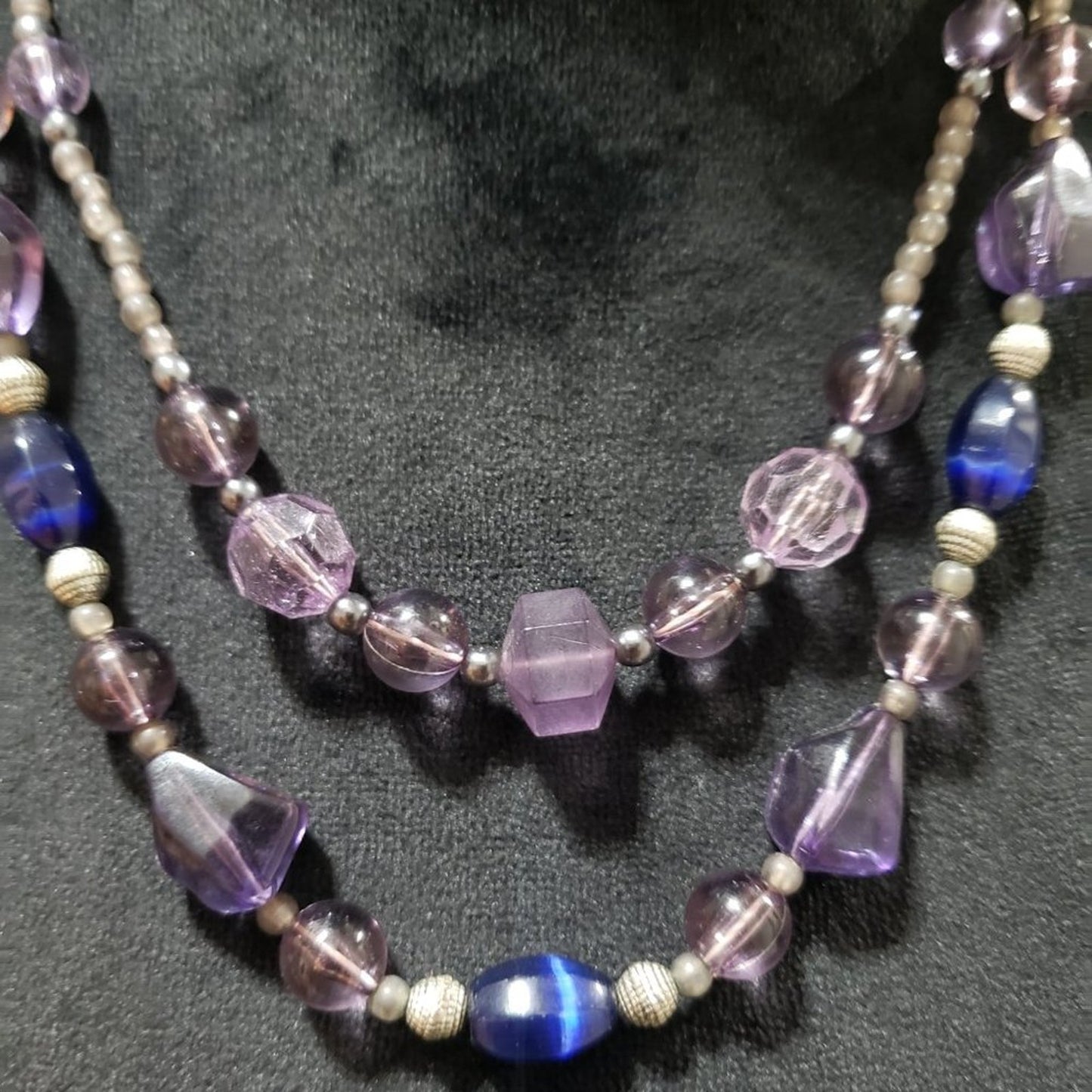 Womens Gorgeous Purple & Blue Crystal Beaded Collar Necklace with Lobster Clasp