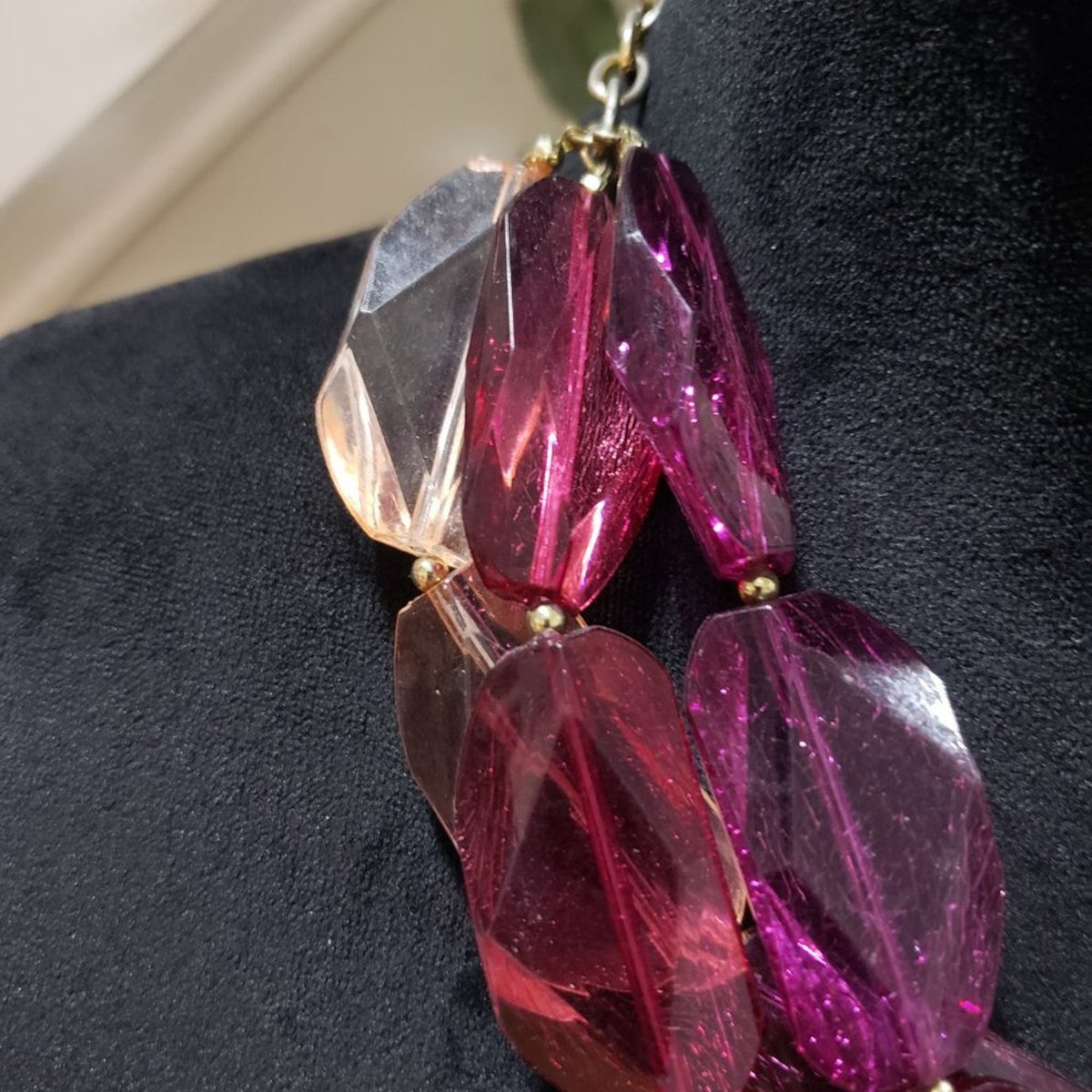 Womens Large Triple Strand Light Pink & Purple Statement Necklace