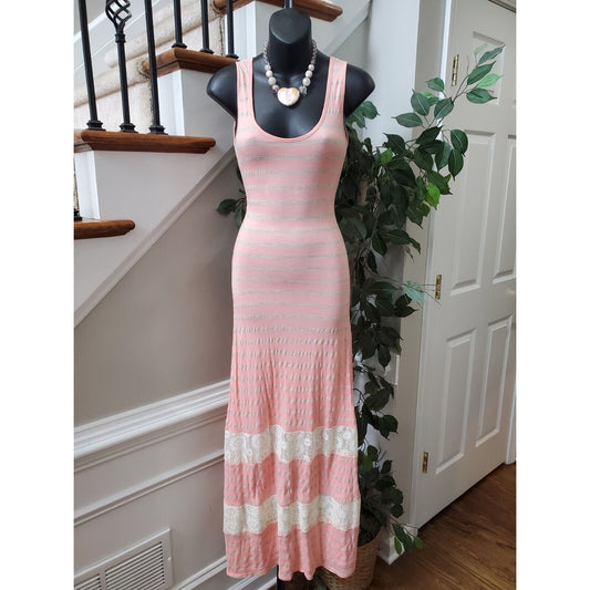 Rue 21 Womens Pink White Rayon Scoop Neck Sleeveless Long Maxi Dress Size Medium