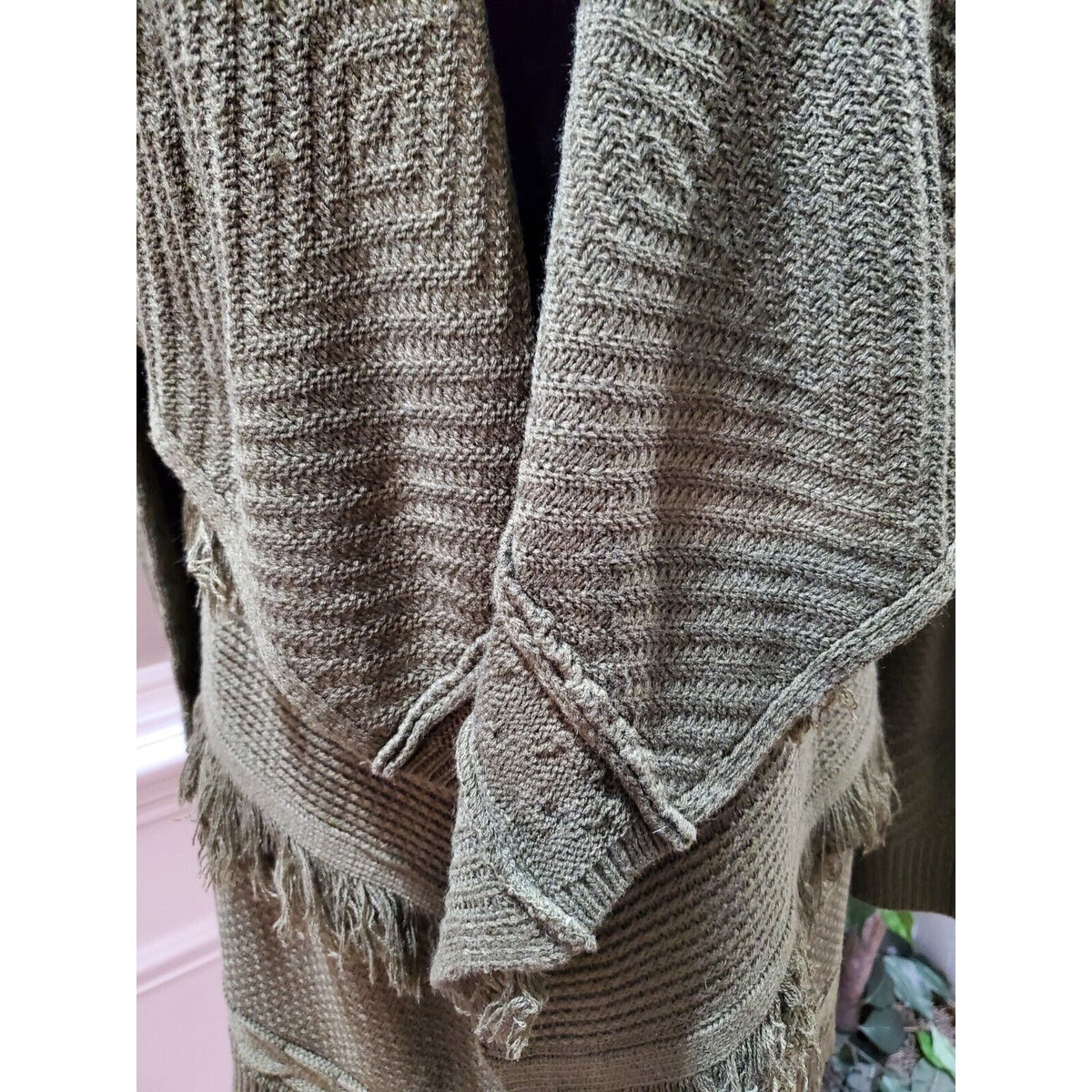 Signature 1 Studio Women Olive Green Acrylic Long Sleeve Open Front Cardigan 1X