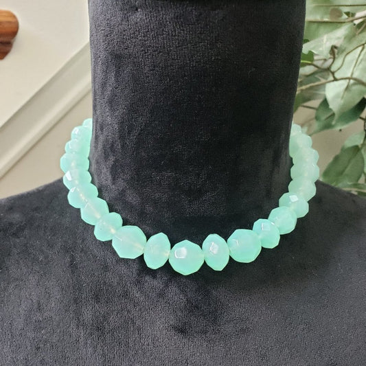 Womens Fashion Sky Blue Rhinestone Beaded Choker Necklace