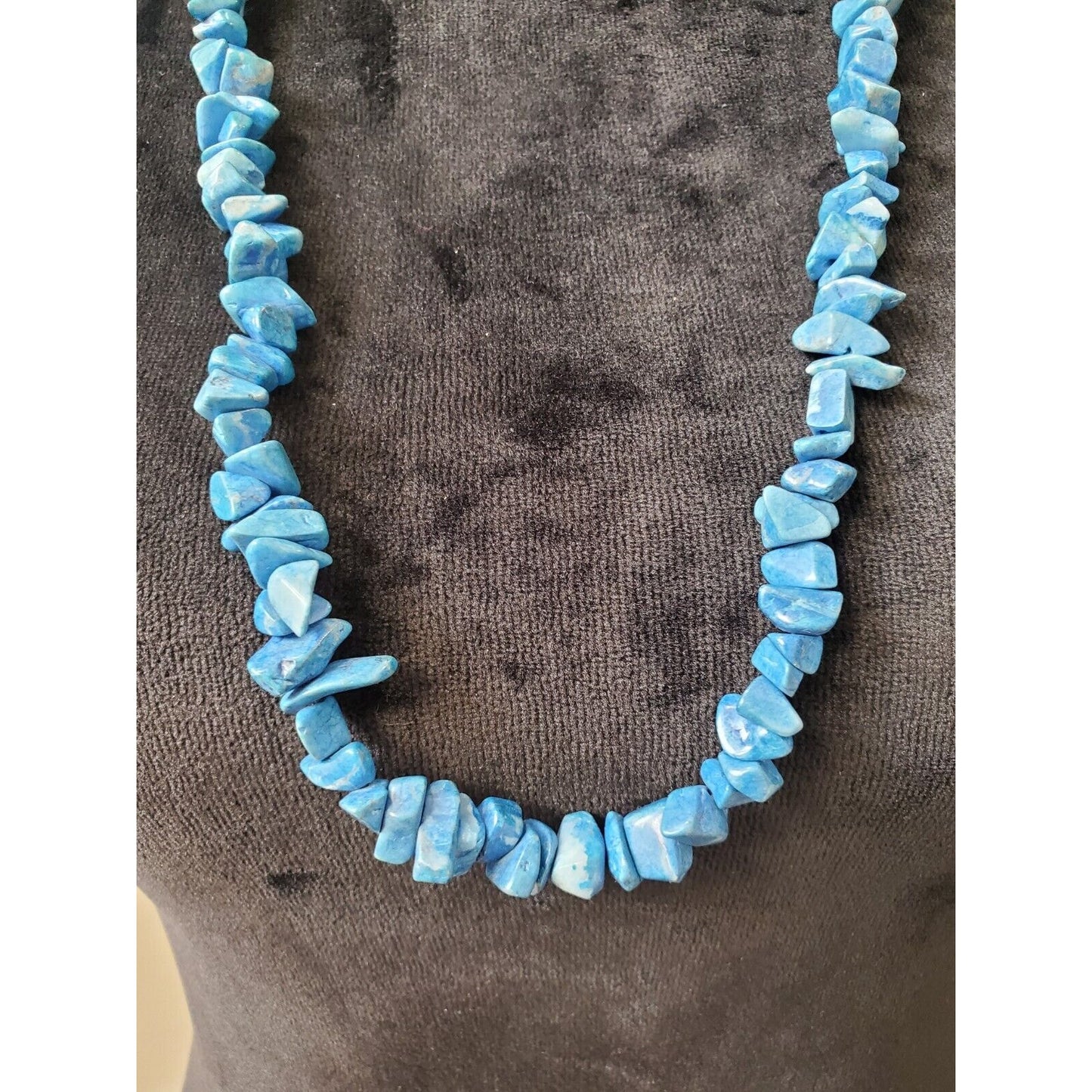 Vintage Turquoise Blue Stone Natural Chips Long Fashion Jewelry Necklace