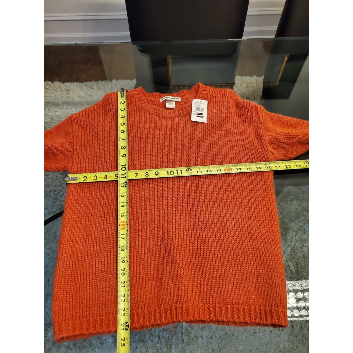 Cotton Emporium Women Orange Long Sleeve Round Neck Pullover Knit Sweater Small