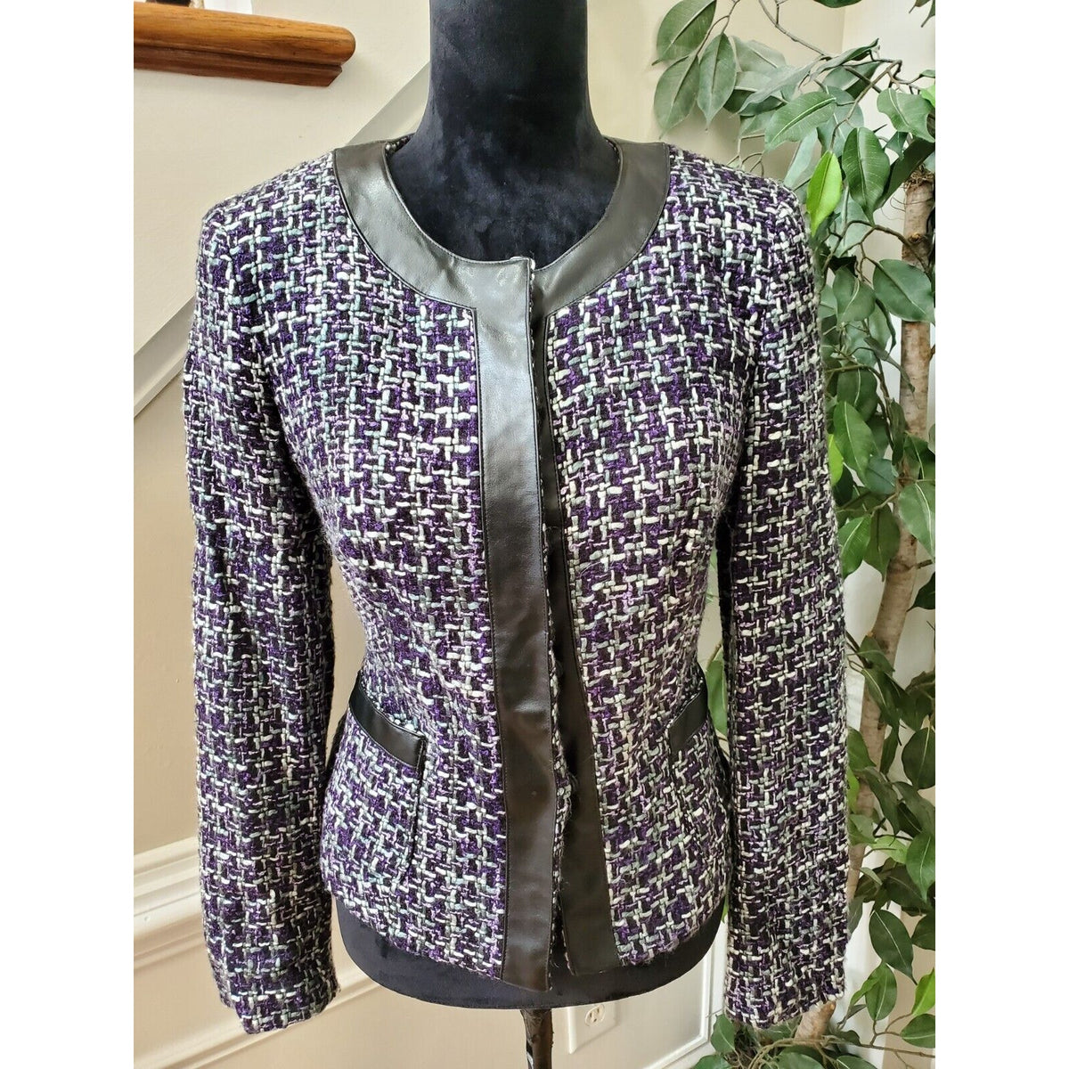 Zac & Rachel Women Purple 100% Acrylic Long Sleeve Button Front Jacket Blazer 8