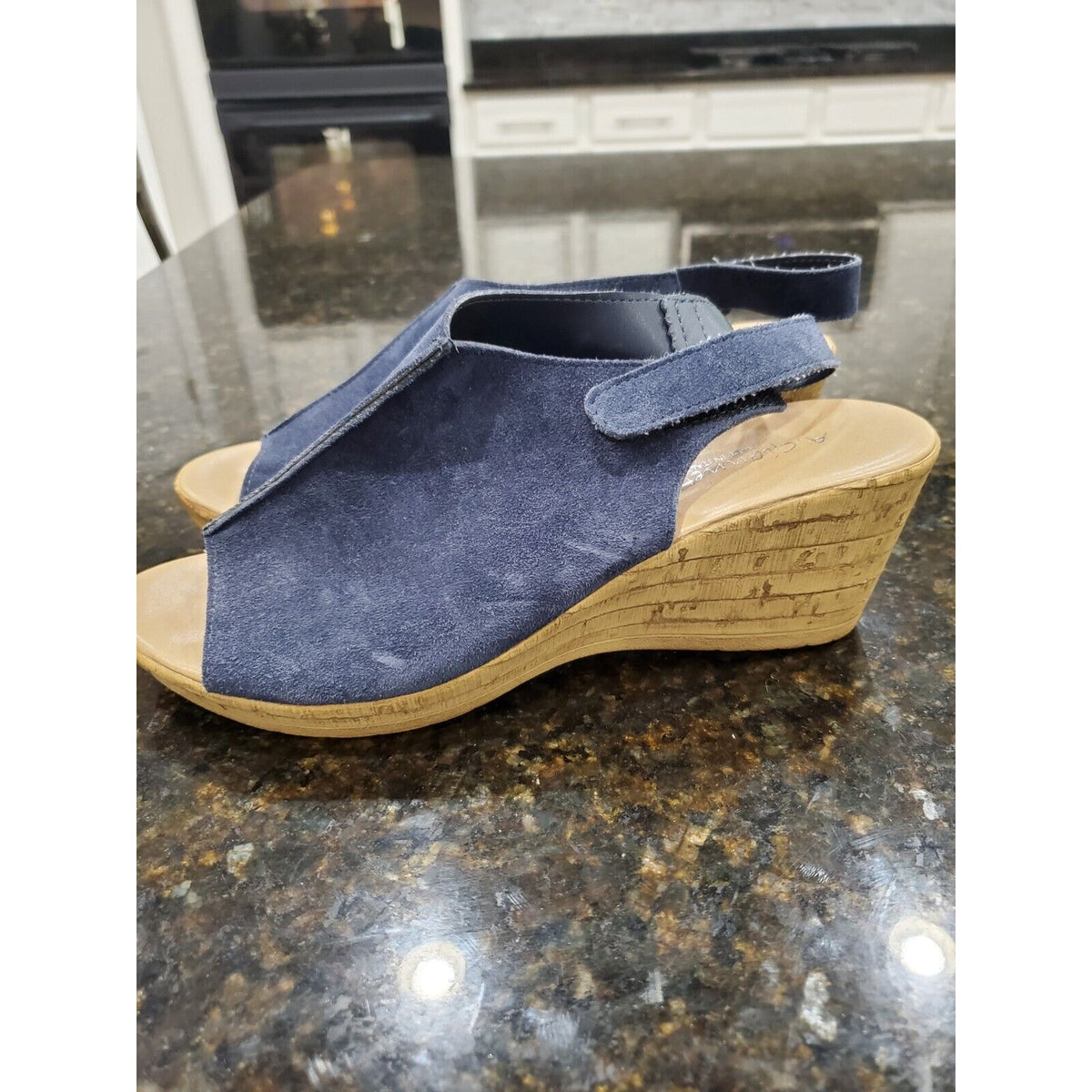 A Giannetti Women's Shoes Sandals Wedge Size 9 Blue Suede Open Toe Sling Back