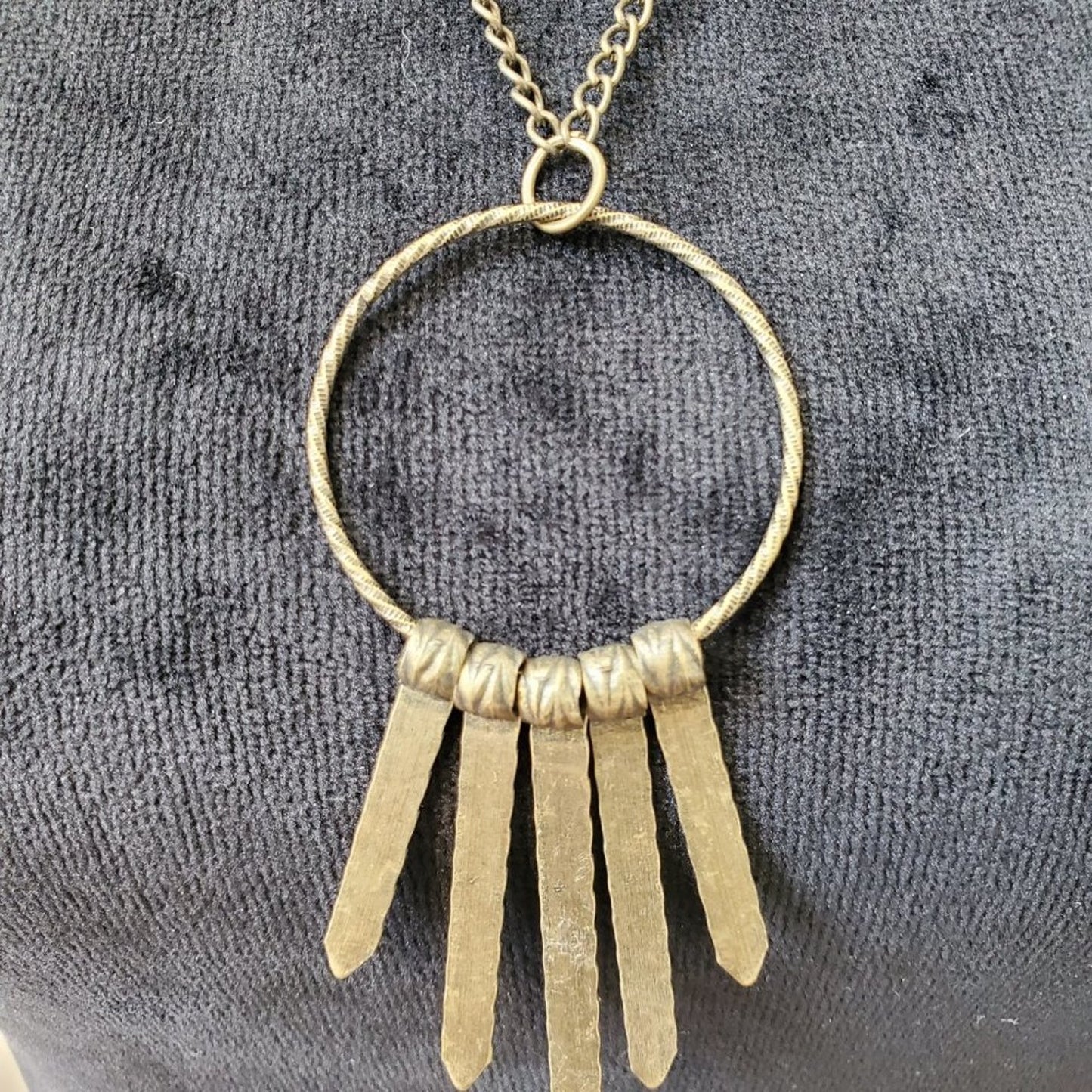 Womens Gold Tone Hammered Tassel Pendant Necklace