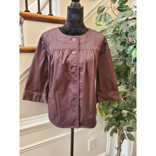 New Additions Women Brown Cotton Long Sleeve Buttons Front Jacket Blazer Size S
