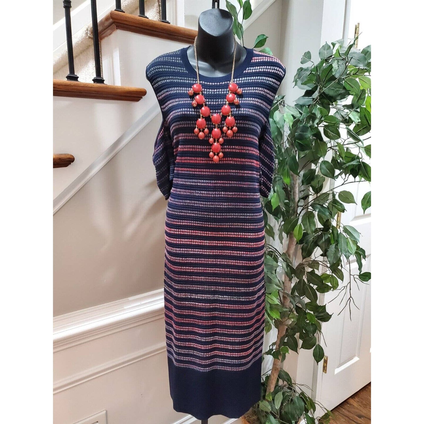 Rachel Roy Cold Shoulder Polyester Round Neck Midi Length Dress 1X