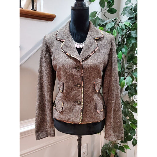 Ann Taylor Women's Gray Silk Single Breasted Long Sleeve Three Buttons Blazer 8
