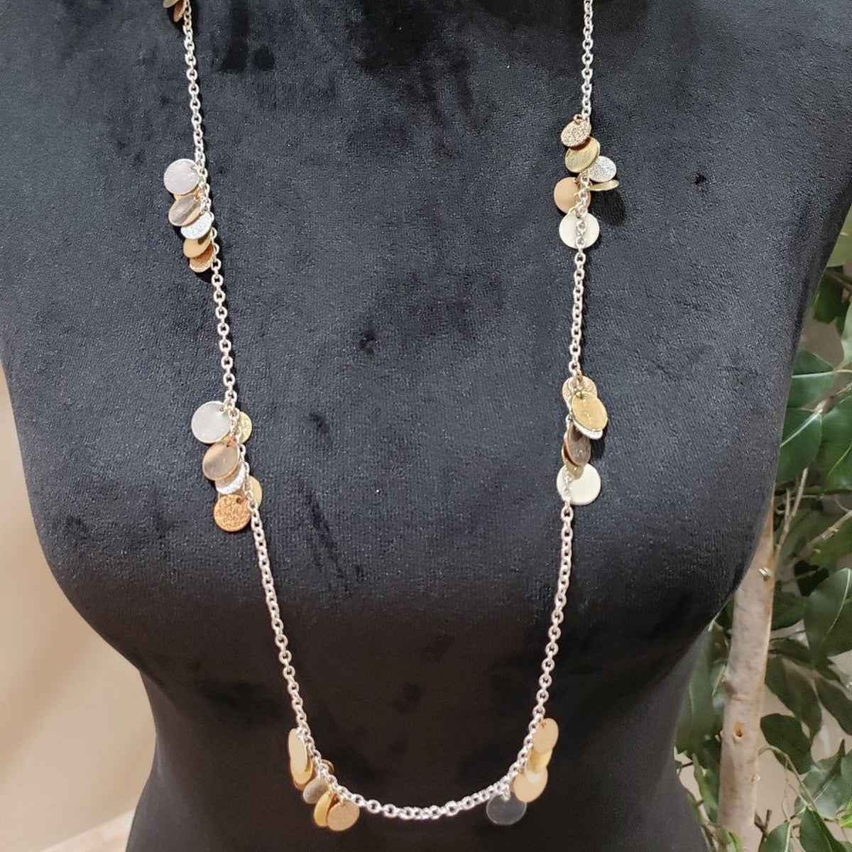 Women's Gold Tone Silver Chain & Disc Accent Necklace