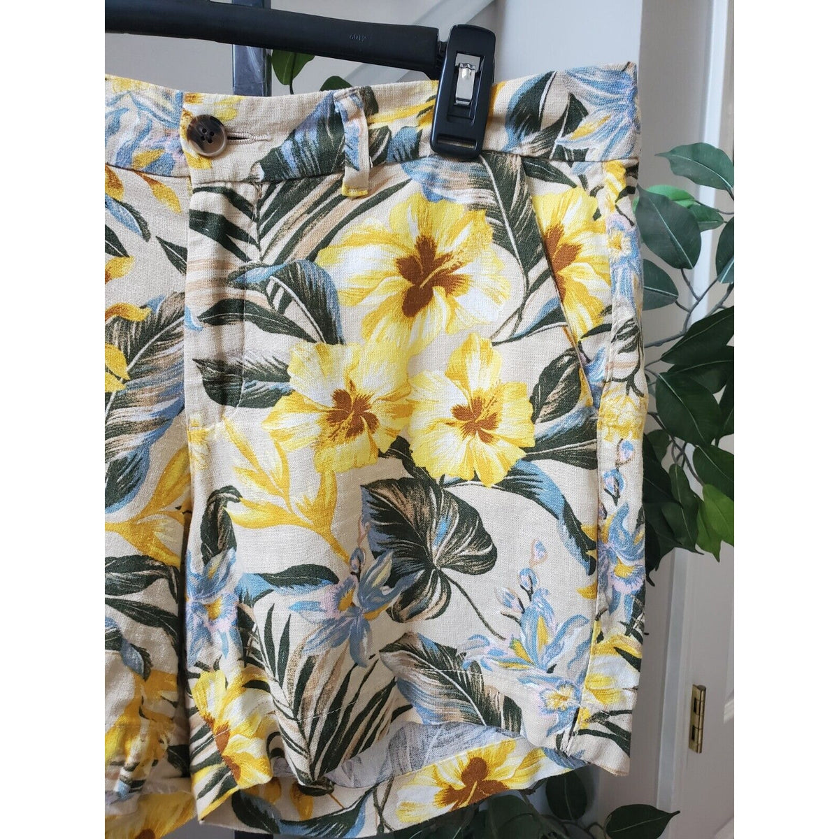 Old Navy Womens Beige Floral Linen Summer Outdoor Casual Beach Shorts Size 10
