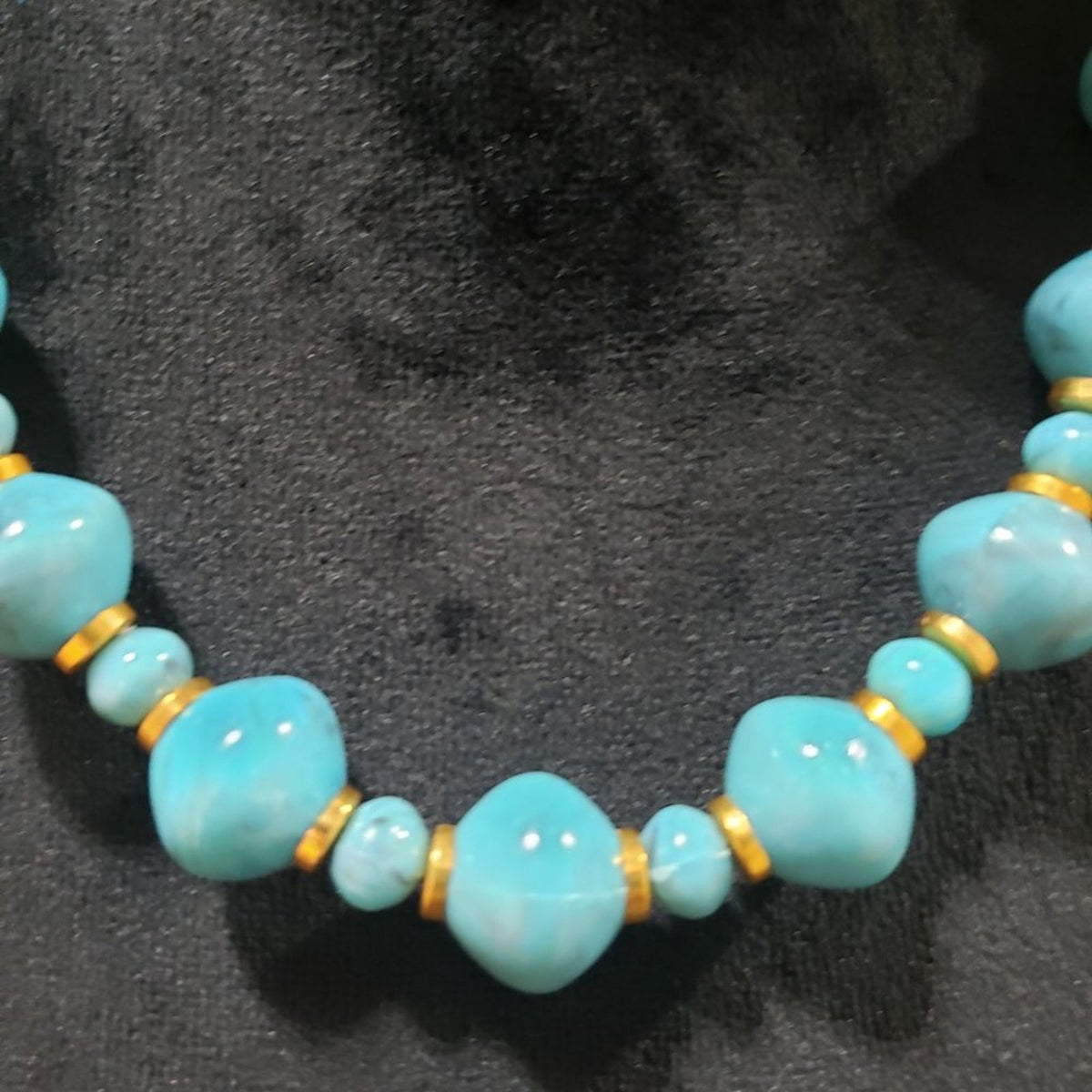 Women's Blue & Gold Round Shape Beaded Statement Lobster Clasp Necklace