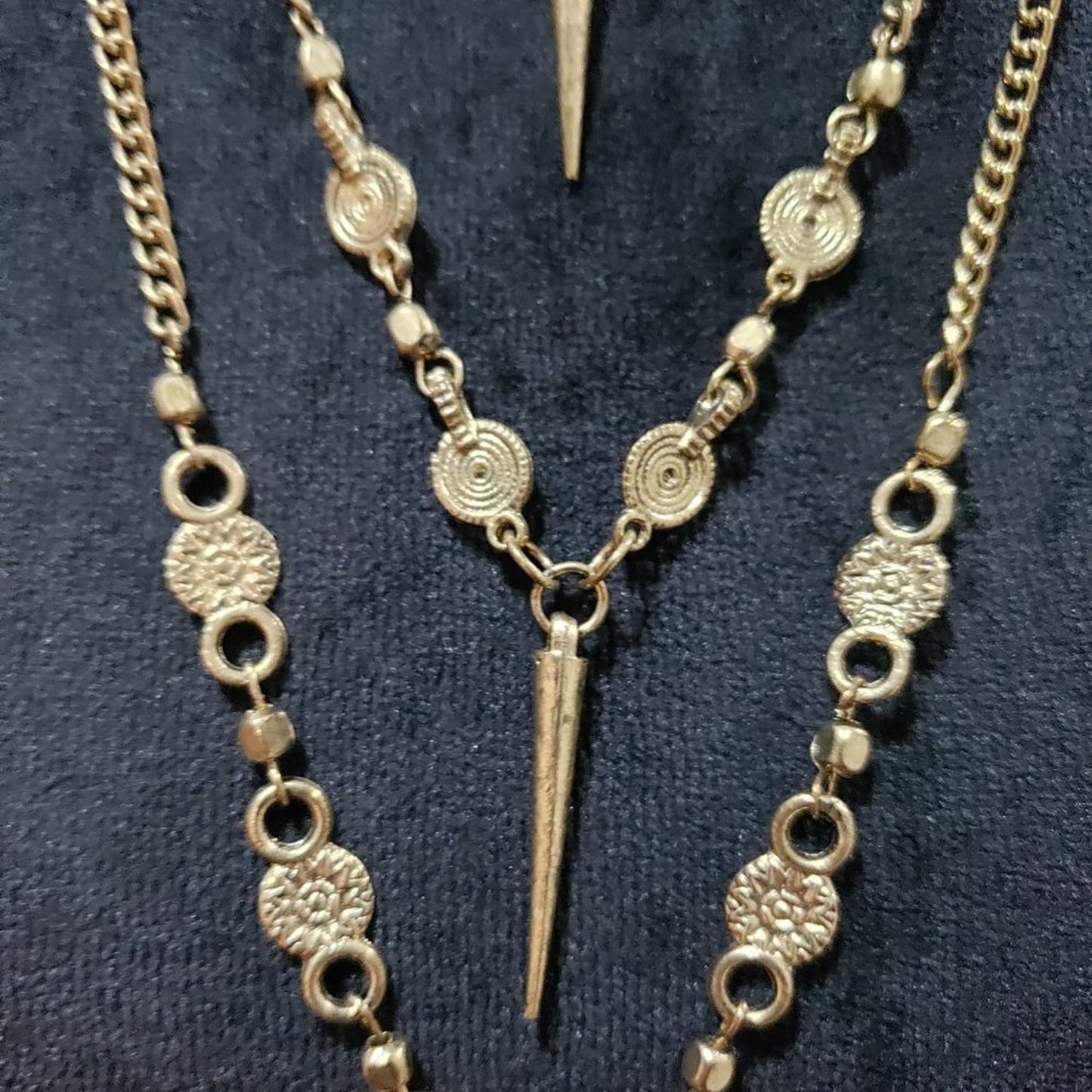 Women Gold Tone Multi-layer Chain Pendant Necklace Adorned w/ Metal Charm Tassel