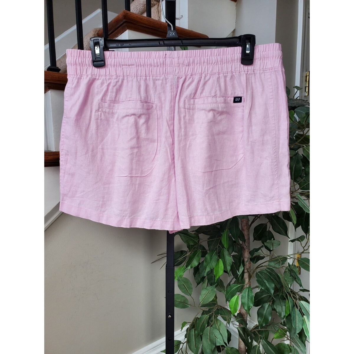Gap Women Pink Solid Linen Mid Rise Pull On Comfort Waist Casual Shorts Size XL