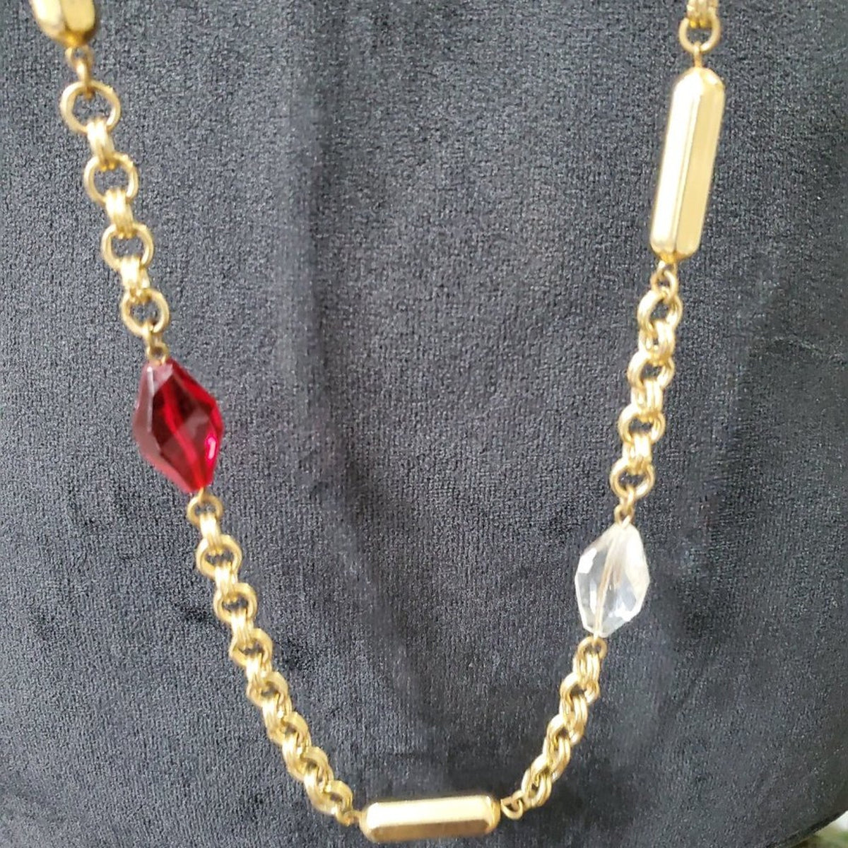 Women's Gold Gemstone Confetti with Lobster Clasp Long Necklace