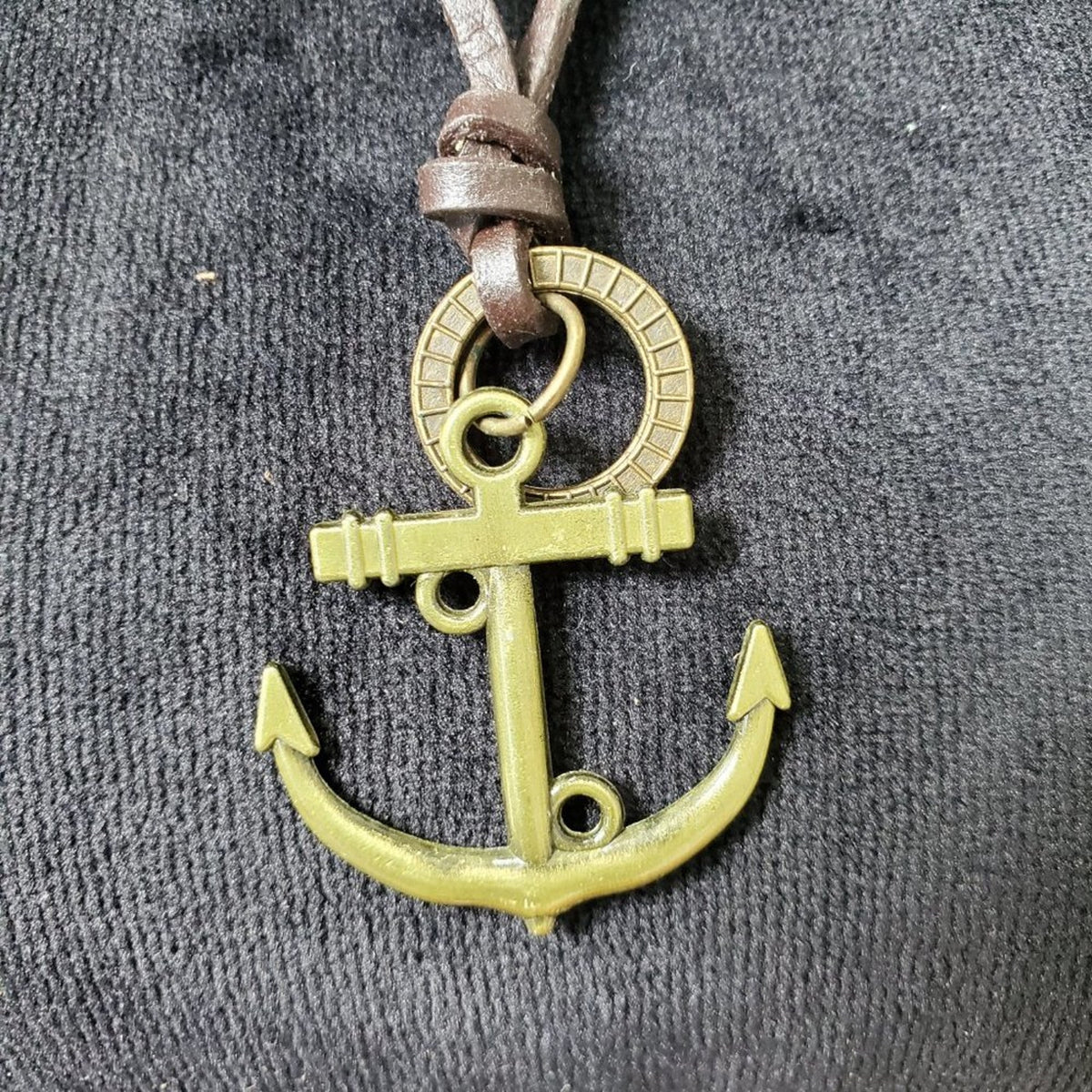 Womens Brown Leather Slogan Detail Geometric & Anchor Charm Necklace